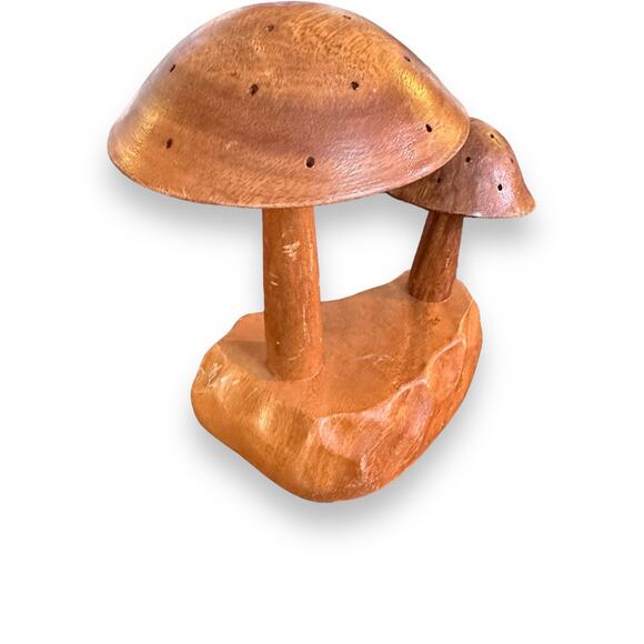 1960's Hand Crafted Leilani Monkey Pod Wood Mushroom Sculpture Appetizer Server - Picture 10 of 11